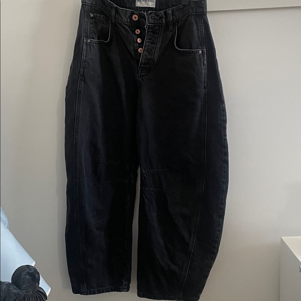 Free People Black Denim Barrel Jeans